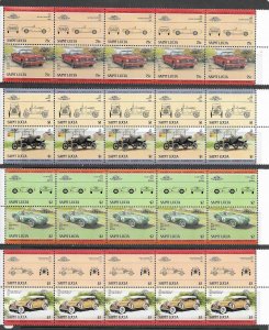 St. Lucia 686-93 MNH Cars cpl. set X 5 sets, VF 2022 CV $18.50