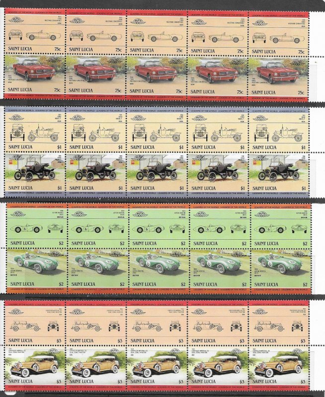 St. Lucia 686-93 MNH Cars cpl. set X 5 sets, VF 2022 CV $18.50