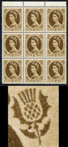 SG554 1/- Edward Block of 9 inc Dot by Leaf State 1