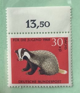 Germany  1968 Scott B432 MNH - 30+10pf, Wild animals, Badger