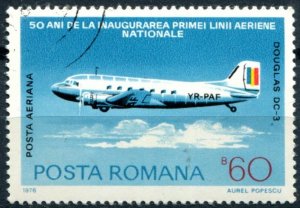 Romania Sc#C202 Used, 60b multi, Romanian Airlines, 50th Anniversary (1976)