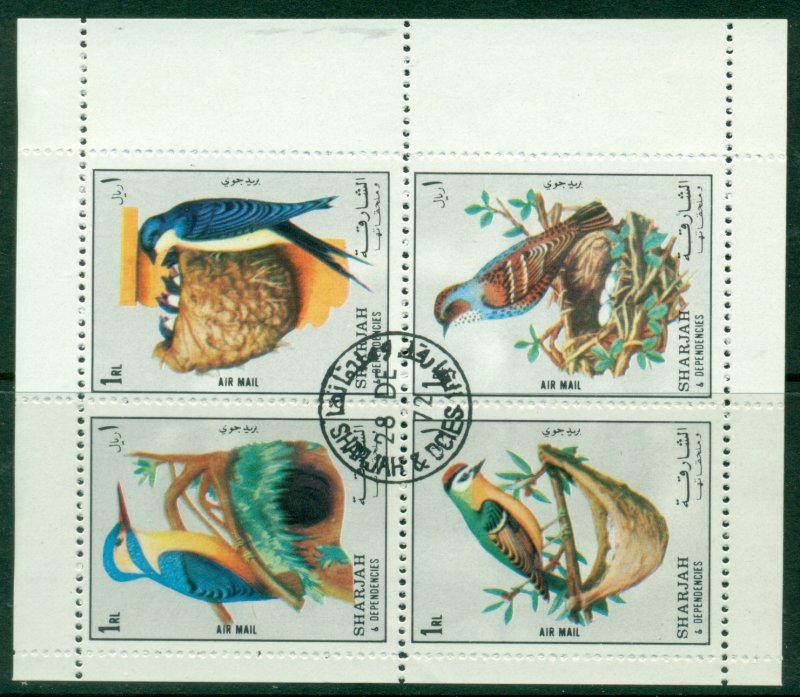 Sharjah 1972 Mi#1308-1311 Birds sheetlet CTO