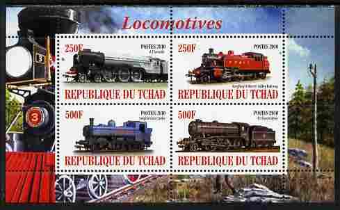 Chad 2010 Steam Locomotives perf sheetlet containing 4 va...