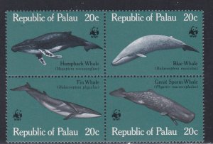 Palau # 27a, WWF - Whales, Block of Four Different,  NH, 1/2 Cat.