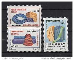 textile wool clothing mineral Gemstone Amethyst URUGUAY Sc#1366/68 MNH STAMPS