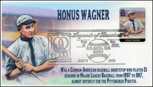 AO 3408Q, 2000, Legends of Baseball, FDC, Add On Cachet, Honus Wagner, SC 3408q