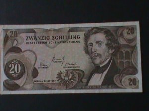 ​AUSTRIA-1967-AUSTIRAN NATIONAL BANK-$20 SCHILLING-LT.-CIRCULATED NOTE VF