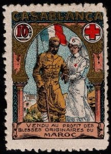 1914 WW1 France Delandre Poster Stamp Casablanca, Morocco Red Cross Unused