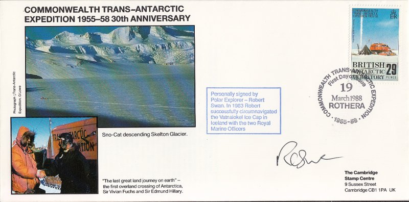 British Antarctic Territory FDC Sc 147 Signed Robert Swan Cachet Sno-Cat on S...