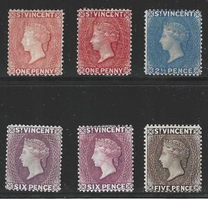 St. Vincent, 1883, Lot of 6 Mint Stamps: Scott #43, 44a, 45, 50-52, Mint, LH/H