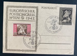 1942 Vienna Germany Postcard First Day Cover FDC European Philatelic Congress