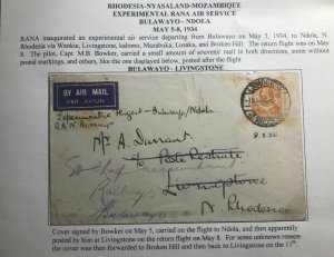 1934 Livingstone Northern Rhodesia First Flight Cover FFC To Bulawayo By RANA