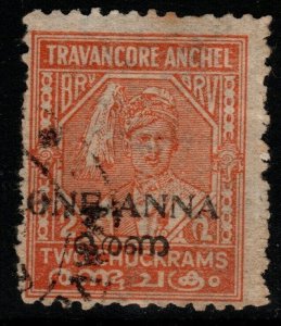 INDIA-TRAVANCORE-COCHIN SG4a 1949 1a on 2ch ORANGE p11 USED