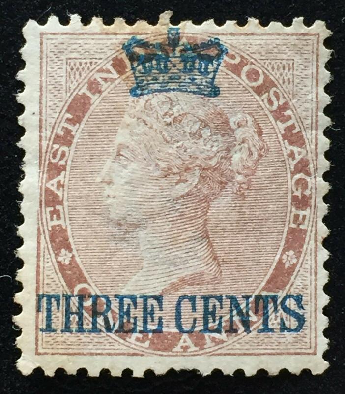 Malaya Straits Settlements 1867 opt India QV 3 cents on 1 anna MH NG SG#3 CV£190