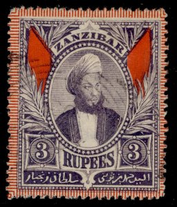 ZANZIBAR QV SG172, 3r dull purple, FINE USED. Cat