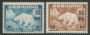 EDSROOM-8599 Greenland 39-40 LH 1956 Complete Surcharges Polar Bears CV$74