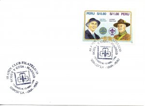PERU 1996 PHILATELIC CLUB SCOUT AND GUIDE 10TH ANNIVERSARY BADEN POWELL COVER