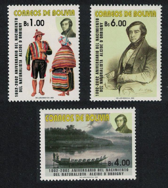 Bolivia Birth Bicentenary of Alcide d'Orbigny naturalist and palaeontologist 3v