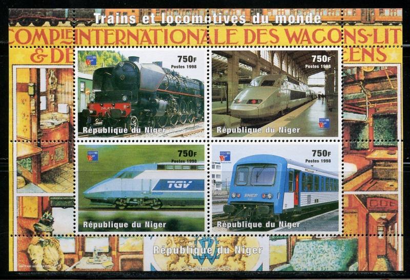 NIGER 1998 TRAINS  SHEET OF FOUR  MINT NEVER HINGED 