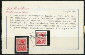 JUGOSLAVIA Yugoslavia : Francobollo con SOPRASTAMPA di PROVA: MONTENEGRO - DIENA