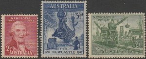 Australia 1947 Sc#207-209 Newcastle 150th Ann Set of 3 UNUSED-F-VF-OG-H.