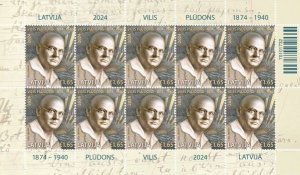 Latvia Lettland Lettonie 2024 Vilis Pludonis 150 ann poet sheetlet MNH