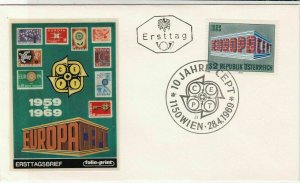 Austria Europa 1969 Illust 10 Years CEPT Slogan Cancel Stamp FDC Cover Ref 35051