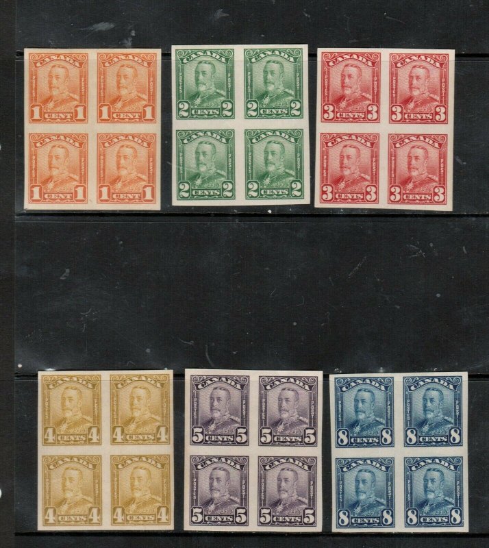 Canada #149b - #154a Extra Fine Never Hinged Imperf Block Set