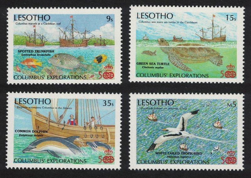 Lesotho Tropic Birds Dolphin Turtle Fish Columbus 4v 1987 MNH SC#613-616