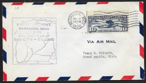 UNITED STATES #C10a w-tab on First Flight Cover 1928 Muskegon to Grand Rapids