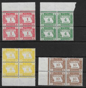 MALAYA TRENGGANU SGD1/4 1937 POSTAGE DUE SET BLOCKS OF 4 MNH