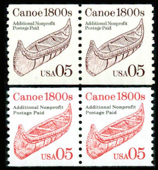 Sc 2453 & 2454  Canoe, Brown & Red Coil Pairs, MNH