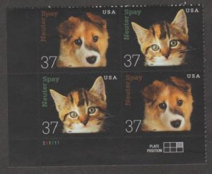 U.S. Scott #3670-3671 Neuter and Spay - Cat and Dog Stamp - Mint NH Plate Block