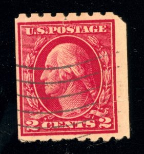 US Scott 411 Used 2c Carmine Horiz Coil George Washington, Type I Lot T322