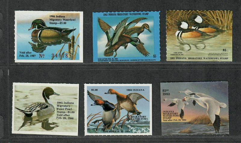 Indiana Sc#6-11 M/NH/VF, State Duck Stamp, Cv. $50