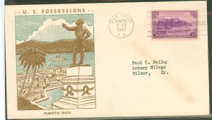 US 801 1937 3c Puerto Rico (part of the US Possession series) solo on an addressed (typed) first day cover with a Bronesky cache