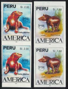 Peru Tapir Otter UPAEP UNISSUED Imperf RARR Vert Pairs 1993 MNH