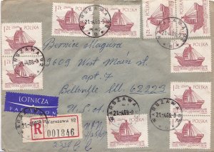 Poland 1969-72 15 Covers. Correspondence Warsaw to Illinois.With Content.