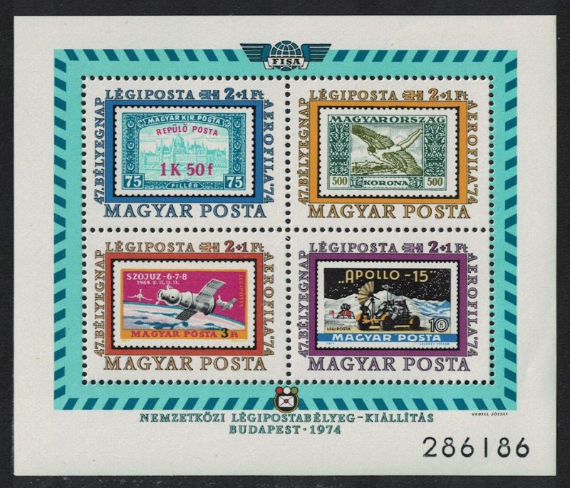 Hungary Icarus Space Aerofila 1974 International Airmail Exhibition Budapest MS