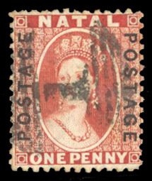 Natal #39 Cat$16.50, 1870 1p red, used