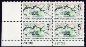 Scott #1318 Beautification of America 5¢ Plate Block of 4 Stamps - MNH