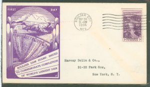 US 774 1935 3c boulder dam single on an addressed, typed fdc with a dyer cachet