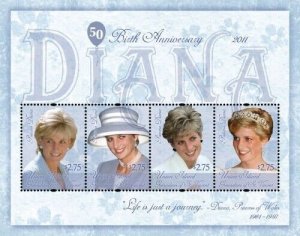 Union Island 2011 - Princess Diana 50th Birthday Sheet of 4 Stamps MNH