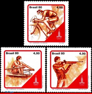 1702-04 BRAZIL 1980 OLYMPIC GAMES, MOSCOW, ROWING, BICYCLING, BIKE C-1153-55 MNH