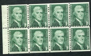 1278a 1c Jefferson Booklet Pane of 8 with Tab MNH OG Post Office Fresh