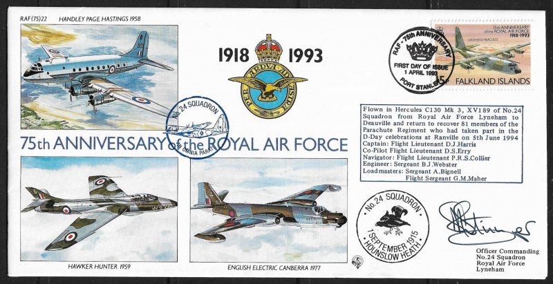 Autographed Falkland Islands #574 Royal Air Force 75th Anniv./Lockheed Hercules