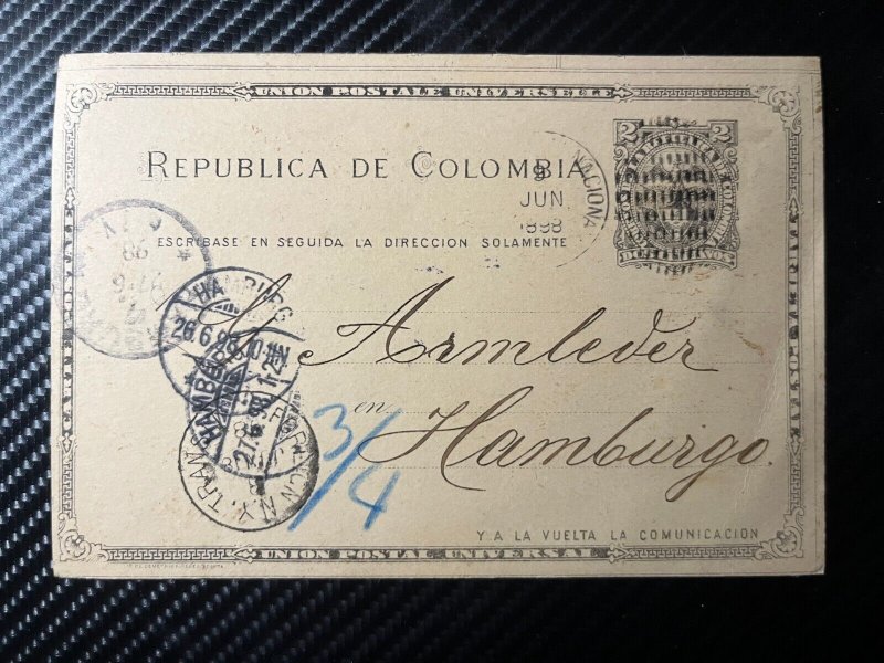 1898 Colombia Postcard Cover to Hamburg Germany