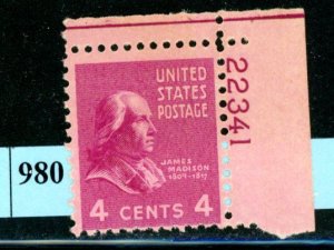 PKStamps - USA - 808 - MNH - Plate Number Single #7-980