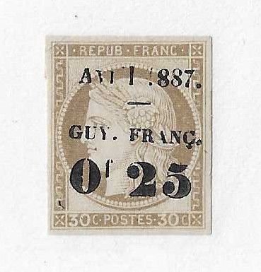 French Guiana Sc #7 25c overprint with missing or weak letters variety NH VF