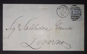 1882 Malta Cover to Livorno Italy A25 Cancel SG Z40 Plate 23